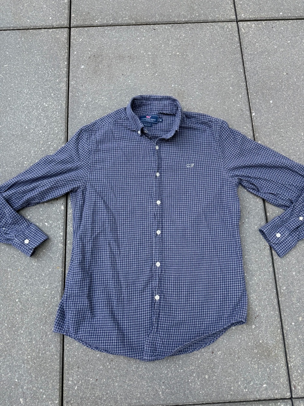 Vineyard Vines Men’s Whale Shirt Blue Gray Gingham Button Down M